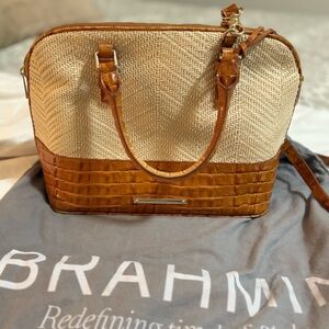 Brahmin Tan and Cream Woven Bag